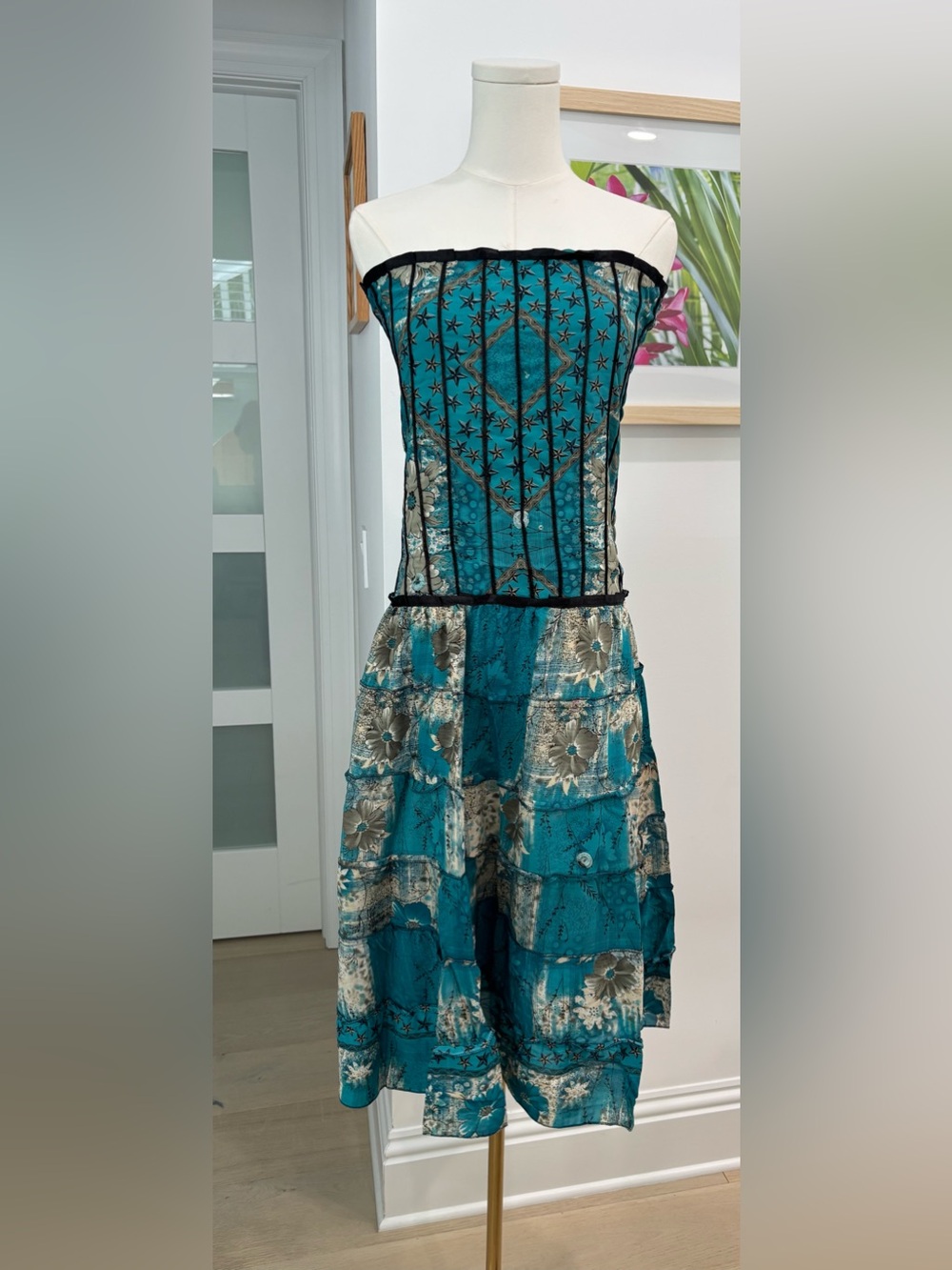 NWT Junglee Bille Bohemian Strapless Floral Maxi Dress Teal Floral Maxi Dress
